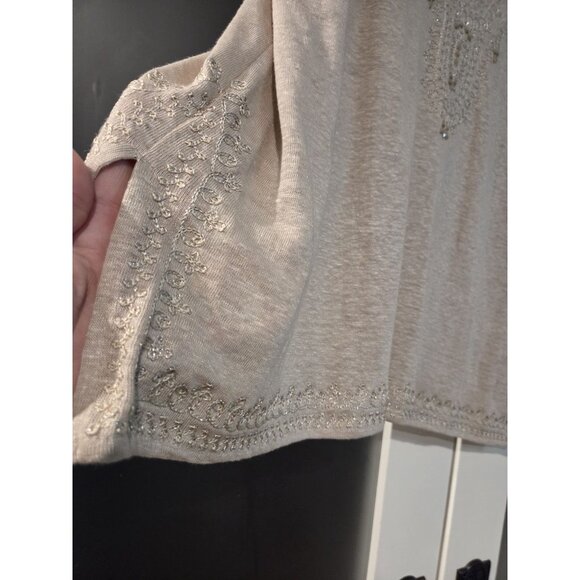 J Jill Love Linen Shirt Embroidered Beaded Sz XL Tan Lagenlook Coastal - Picture 5 of 13